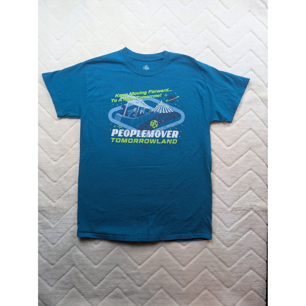 Disney Parks PeopleMover Tomorrowland Graphic T-Shirt Teal Blue Mens Small